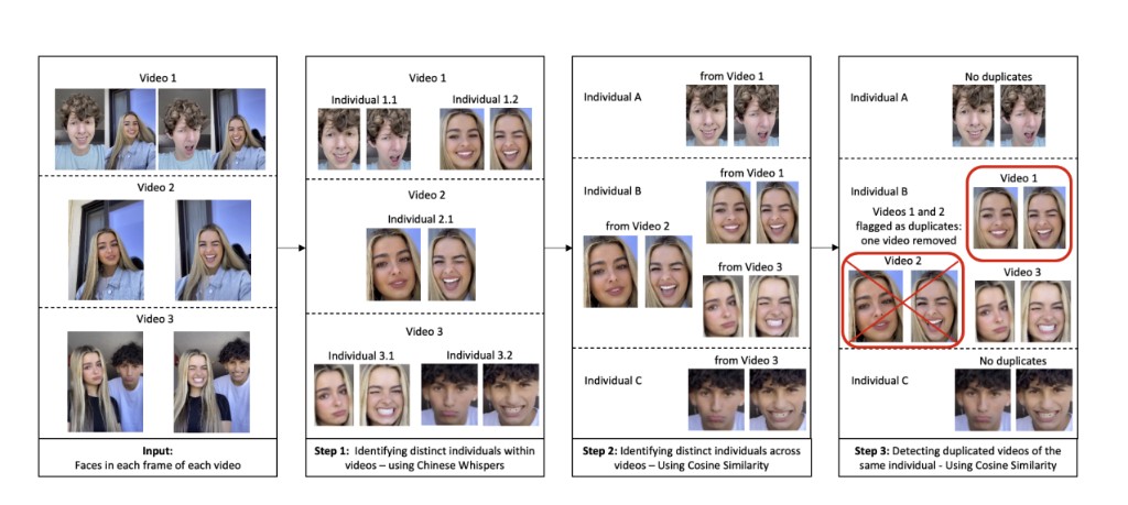 TikTokFER identity resolution across videos and duplicate removal